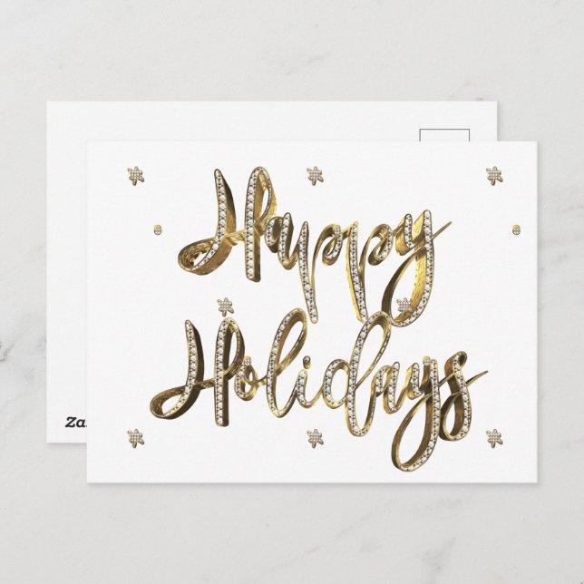 Happy Holidays White Diamonds Gold Script Chic Holiday Postcard (Front/Back)