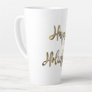 Happy Holidays White Diamonds Gold Script Chic Latte Mug