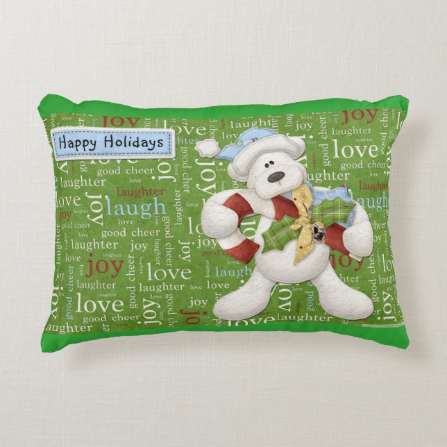 Happy Holidays White Dog Decorative Cushion (Front)