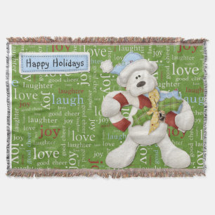 Happy Holidays White Dog soft Throw Blanket