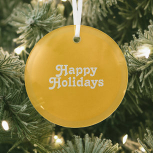 "Happy Holidays" white golden sunny happy yellow Glass Tree Decoration
