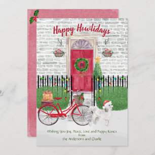 Happy Holidays White Poodle Bicycle