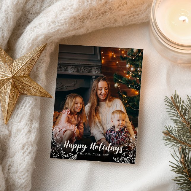 Happy Holidays White Script Photo Christmas Postcard (Creator Uploaded)