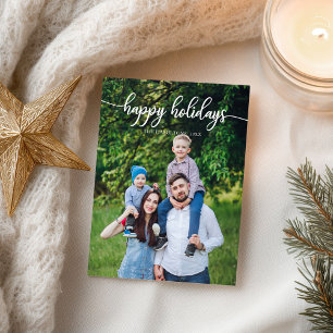 Happy Holidays White Script Unique Photo Christmas Postcard