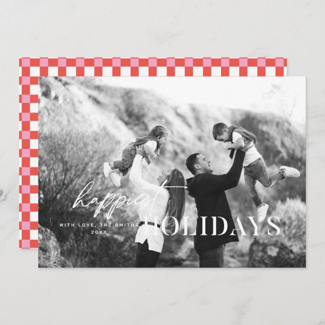 Happy Holidays White Text Photo Christmas Card (Front/Back)