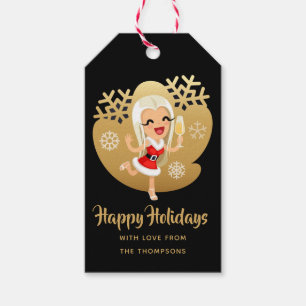 Happy Holidays Wine Gold Snowflakes Family Name Gift Tags