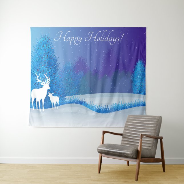 Happy Holidays Winter Backdrop Deer Tapestry (In Situ (Horizontal))