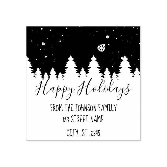 Happy Holidays Winter Christmas Trees Customisable Rubber Stamp (Imprint)
