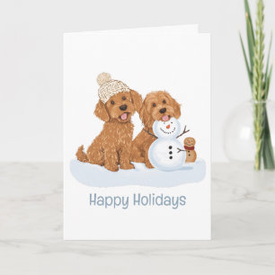 Happy Holidays Winter Goldendoodle Dog Snowman Card