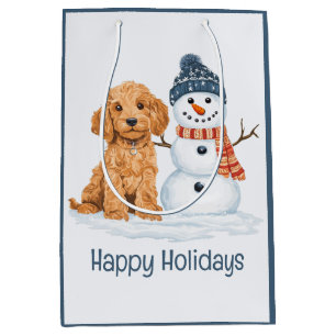 Happy Holidays Winter Goldendoodle Dog Snowman Medium Gift Bag