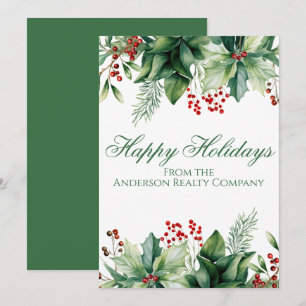 Happy Holidays Winter Greenery Holiday Card