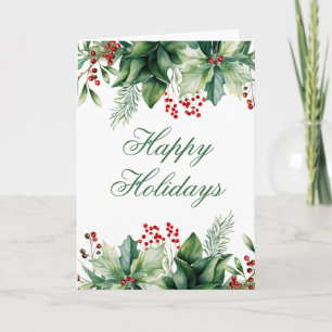 Happy Holidays Winter Greenery Holiday Card