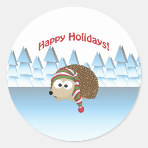 Happy Holidays! Winter Hedgehog Classic Round Sticker