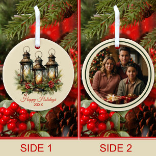 Happy Holidays Winter Lanterns Custom Photo Ceramic Ornament