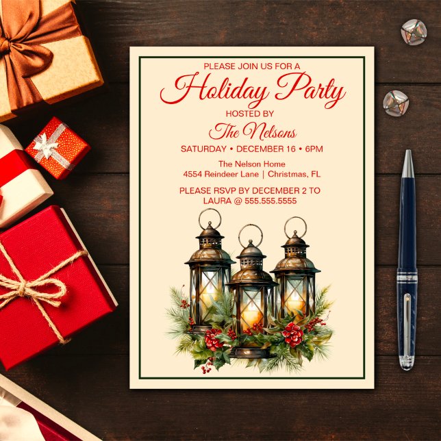 Happy Holidays Winter Lanterns Holiday Party Invitation (Creator Uploaded)