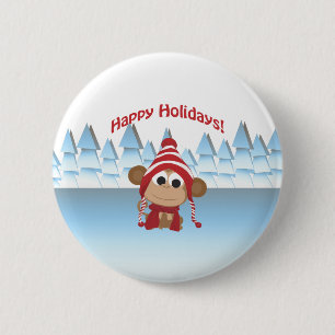 Happy Holidays! Winter Monkey 6 Cm Round Badge