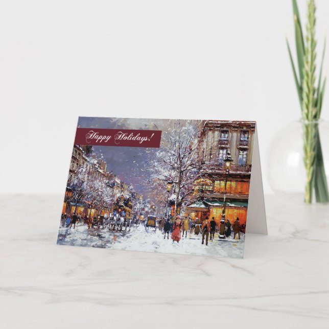 Happy Holidays. Winter Parisian Scene Holiday Card (Front)