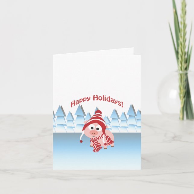 Happy Holidays Winter Pig Holiday Card (Front)