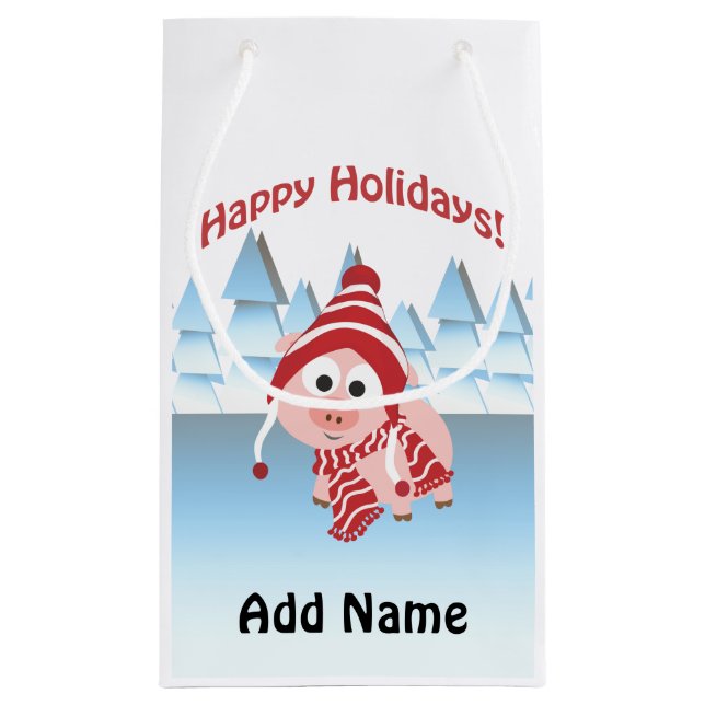 Happy Holidays! Winter Pig Small Gift Bag (Back)