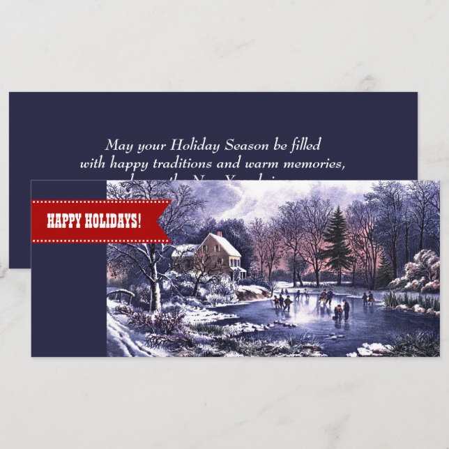 Happy Holidays. Winter Scene Christmas Cards (Front/Back)