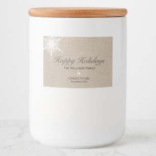Happy Holidays Winter Snowflake Food Label Burlap