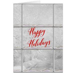Happy Holidays winter window scene