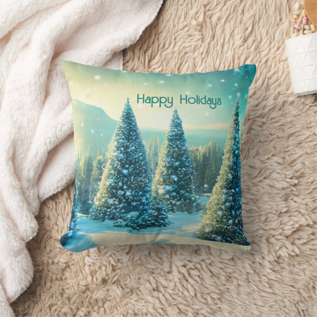 Happy Holidays Winter Wonderland Forrest Festive Cushion (Blanket)
