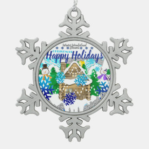 HAPPY HOLIDAYS WINTER WONDERLAND SNOWFLAKE PEWTER CHRISTMAS ORNAMENT