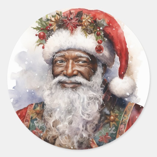Happy Holidays with Black Santa Classic Round Sticker (Front)