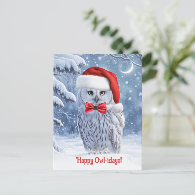 Happy Holidays with Cute Owl and Snow Holiday Postcard (Standing Front)
