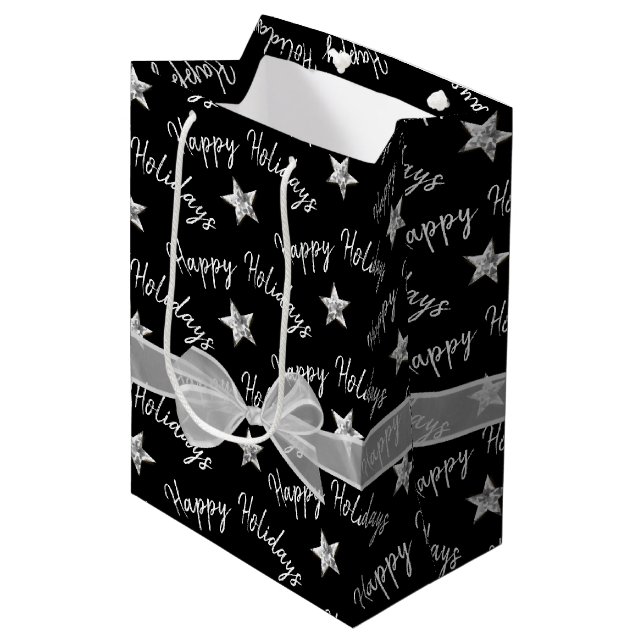 Happy Holidays with Diamond Stars  Medium Gift Bag (Front Angled)