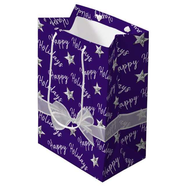 Happy Holidays with Diamond Stars   Medium Gift Bag (Front Angled)