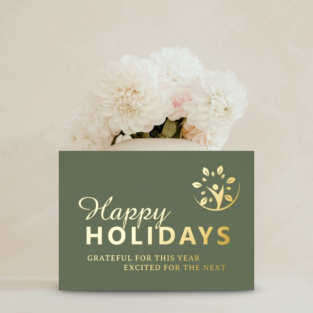Happy holidays with logo business green gold foil holiday card (Happy holidays with logo business green gold foil foil holiday card)