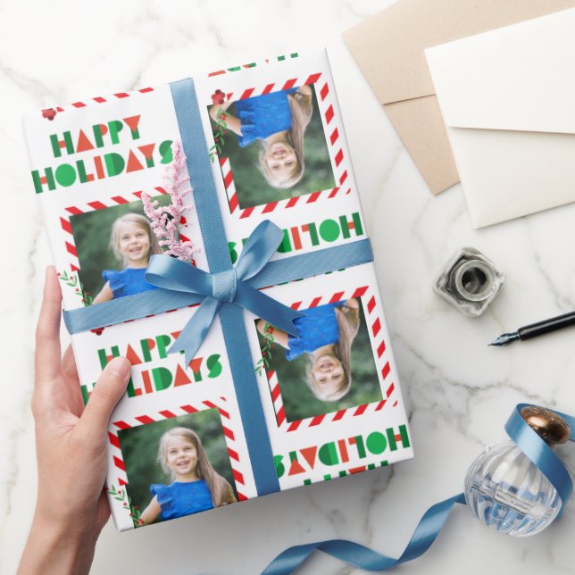 Happy Holidays With One Frame Photo Christmas Wrapping Paper (Gifting)