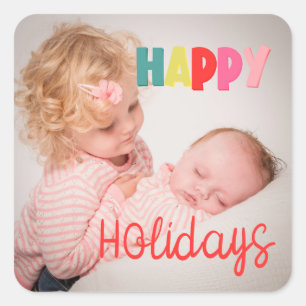 Happy Holidays with photo Christmas greeting Square Sticker