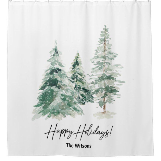 Happy Holidays with Pine Trees  Shower Curtain (Front)