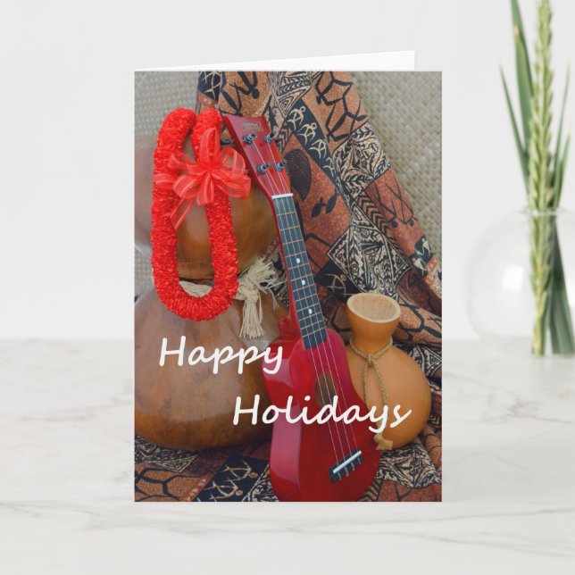 Happy Holidays with Red Ribbon Lei Holiday Card (Front)
