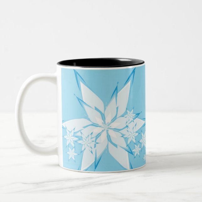 Happy Holidays with Snowflake Art Two-Tone Coffee Mug (Left)