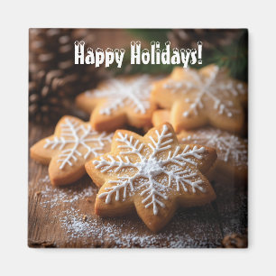 Happy Holidays with Snowflake-Shaped Cookies Magnet
