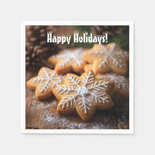 Happy Holidays with Snowflake-Shaped Cookies Napkin