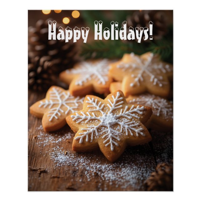 Happy Holidays with Snowflake-Shaped Cookies Poster (Front)