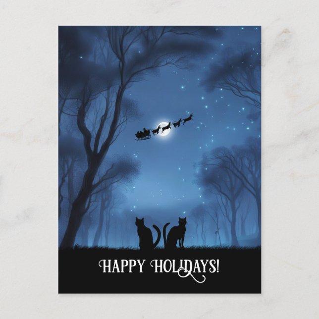 Happy Holidays with Two Cats and Santa Holiday Postcard (Front)