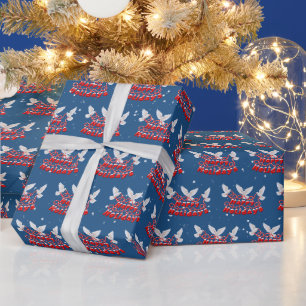 Happy Holidays with White Doves and Snowflakes Wrapping Paper