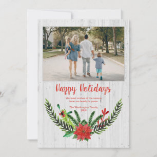 Happy Holidays wood plank Christmas photo card