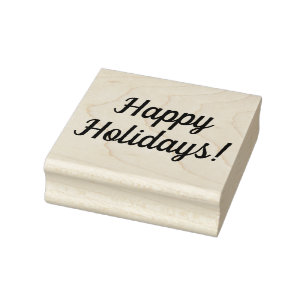 Happy Holidays Wooden Block Mounted Rubber Stamp