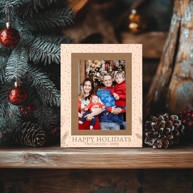 Happy Holidays Wooden  Etched Frames (Personalizable Happy Holiday Laser Engraved Wooden Frame)