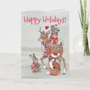 Happy Holidays Woodland Animals Custom Christmas Holiday Card