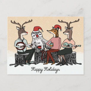 Happy Holidays Woodland Animals Stump Music Card