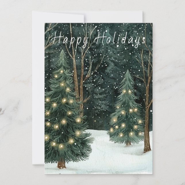 Happy Holidays Woodland Flat Christmas Card (Front)