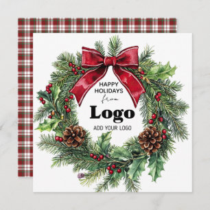 Happy Holidays Wreath Business Logo Bulk Custumer Holiday Card